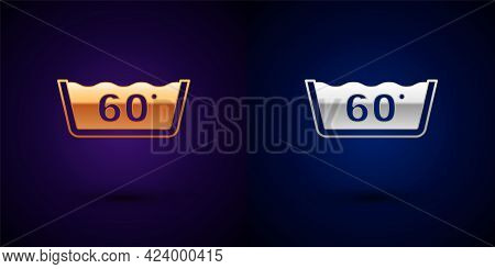 Gold And Silver Washing Under 60 Degrees Celsius Icon Isolated On Black Background. Temperature Wash