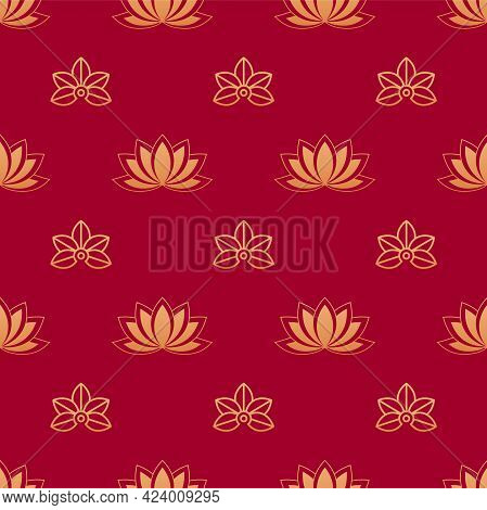 Lotus Chinese Floral Seamless Vector Pattern With Flowers And Leafs Decoration Elements