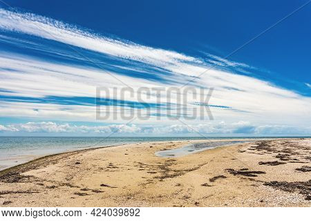 Wild Beautiful Beach On The Dzharylgach Island In The Black Sea.
