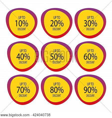 Set Percentage Discount Banners Icons.10,20,30,40,50,60,70,80,90 Percent Sale. Vector Illustration E