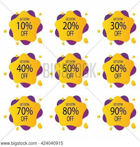 Set Percentage Discount Banners Icons.10,20,30,40,50,60,70,80,90 Percent Sale Vector Illustration Ep