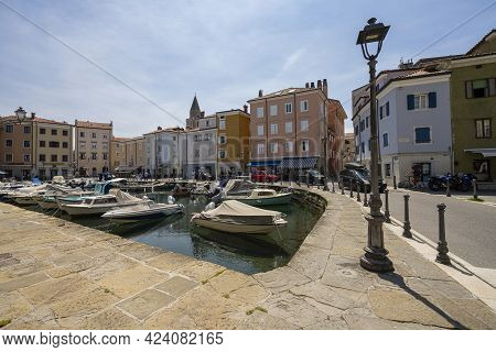 Muggia, Italy. June 13, 2021.  The Small Tourist Port In The Historic Center Of The Town
