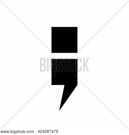 Black Semicolon Isolated On White. Flat Punctuation Icon. Vector Illustration. Quotation Logo. Chat 