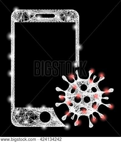 Bright Crossing Mesh Smartphone Virus Frame With Bright Dots. Constellation Vector Structure Created