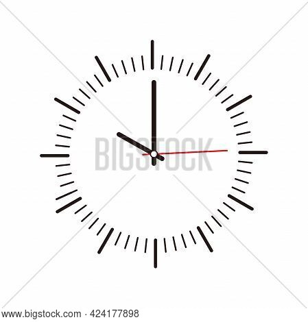 Simple Clean Clock Illustration Vector, Flat Clock Design On White Background