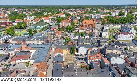 Koscierzyna, Poland - May 31, 2021: Aerial View In City Center Of Koscierzyna.