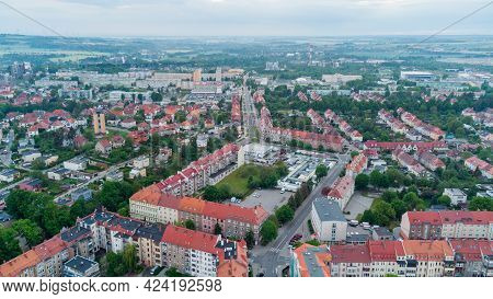 Zgorzelec, Poland - June 2, 2021: Aerial In City Center Of Zgorzelec. City View From Bird Sight. Zgo