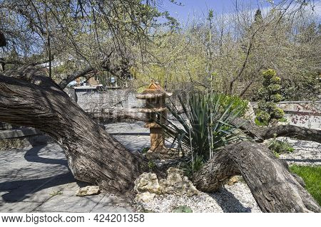 Sudak, Crimea - April 28, 2021: Part Of The Park In The Tourist And Recreation Center 