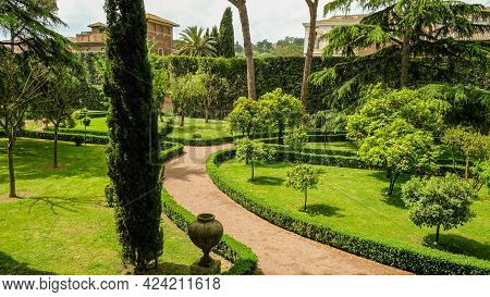 Rome, Trastevere Neighborhood. Partial View Of The Magnificient Gardens At Villa Farnesina.