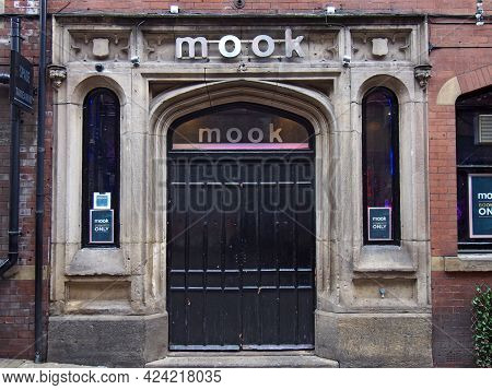 Leeds, West Yorkshire - 19 June 2021: Entrance To The Mook Cocktail Bar In Leeds, West Yorkshire