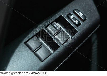 Novosibirsk, Russia - June 19, 2021:toyota Rav-4, Interior Of Modern Car. Side Door Buttons: Window,