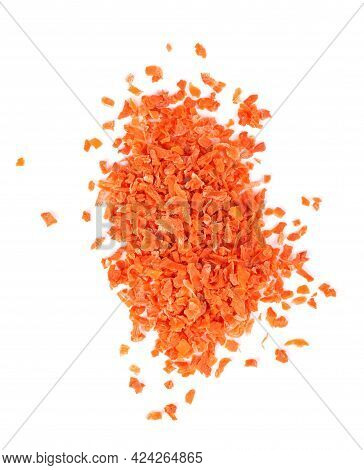 Dry Carrot Isolated On The White Background. Chopped Dried Carrot. And Herbs. Top View.