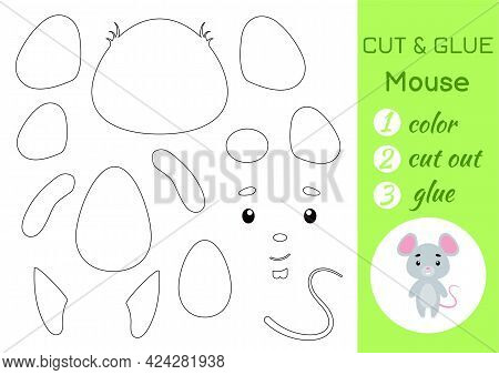 Color, Cut And Glue Paper Little Mouse. Cut And Paste Crafts Activity Page. Educational Game For Pre