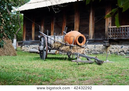 Rural Landscape: Traditional Georgian Wine Jug And Hay