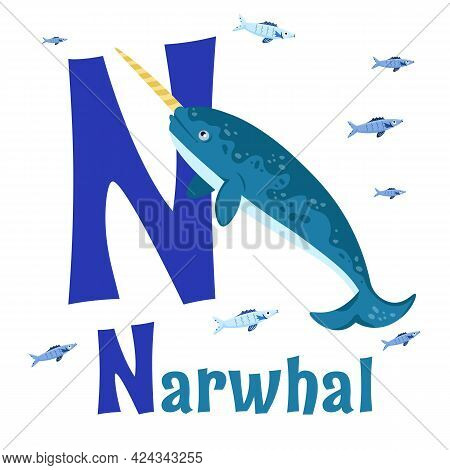 Sea Animals Alphabet. Abc For Children. Letter N