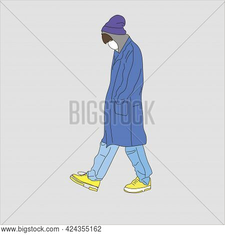 Vector Illustration Of Kpop Street Fashion. Street Idols Of Koreans. Kpop Men's Fashion Idol. A Guy 