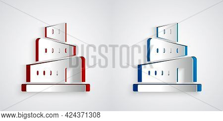 Paper Cut Babel Tower Bible Story Icon Isolated On Grey Background. Paper Art Style. Vector