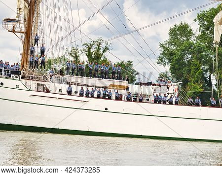 Rouen, France - June Circa, 2019. Part Of The Great Mexican Three-masted Schooner Cuauhtemoc On The 