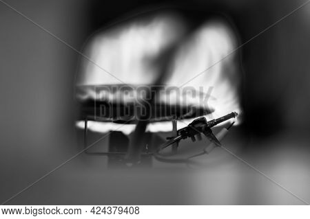 Pilot Light Auto Igniter Inside A Hot Water Heater With Flames