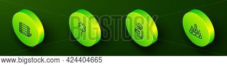 Set Isometric Line Wooden Barrel, Four Leaf Clover, London Mail Box And British Crown Icon. Vector