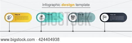 Set Line Location Marker, Gas Mask, Hand Grenade And Flying Stone. Business Infographic Template. Ve