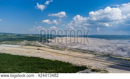 Aerial View Of Turow Coal Mine For Power Plant In Poland.
