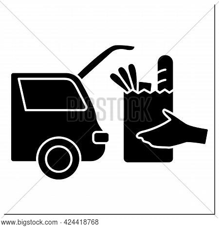 Curbside Pickup Glyph Icon.transporting Products From Grocery Into Car Trunk.safe Way Pick Up Orders