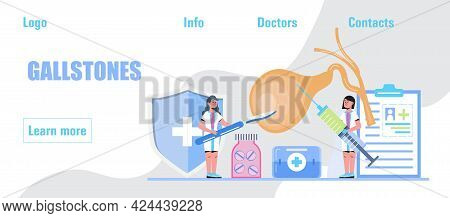 Gallbladder Concept Vector. Doctors Treat Gallstones. Biliary Dyskinesia