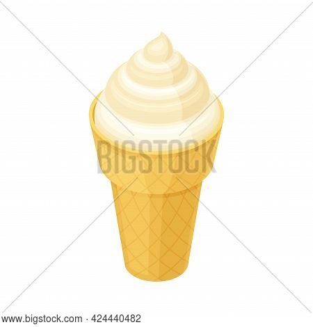 Ice Cream In Waffle Cone From Food Court As Self-serve Dinner Isometric Vector Illustration