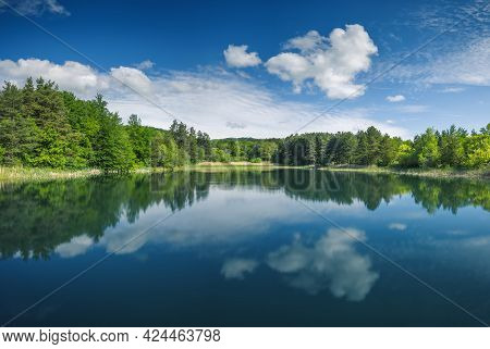 Panoramic View On Mountain Lake, Hdr Color Shot