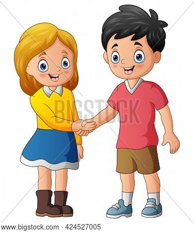 Illustration Of Teens Shaking Hands After Being Introduced