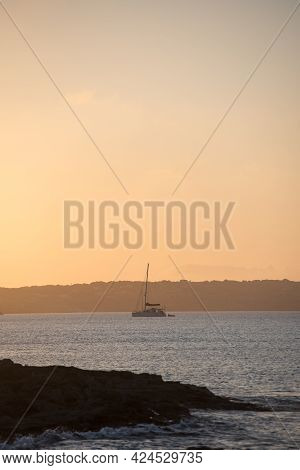 Sunset At The Pier Of Es Calo De Sant Aug The Balearic Islands Of The Mediterranean In Es Calo, Form