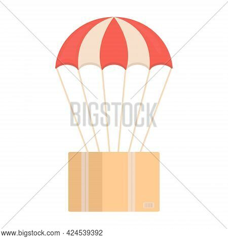 Flying Box On Parachute Vector Illustration Isolated. Isolated On White Background Flying Box. Parce