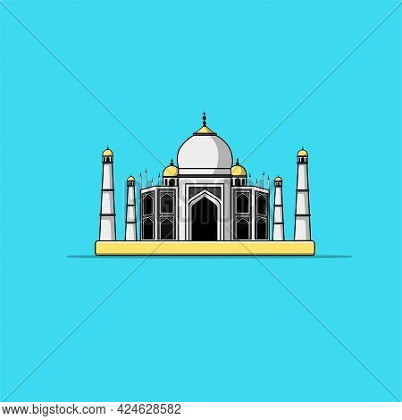 Taj Mahal Cartoon Vector Icon Illustration. Famous Building Traveling Icon Concept Isolated Premium 