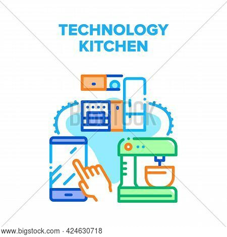 Technology Kitchen Equipment Vector Icon Concept. Refrigerator And Mixer Electronic Technology Kitch