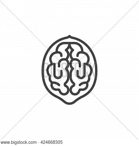 Walnut Kernel Line Icon. Linear Style Sign For Mobile Concept And Web Design. Half Of Walnut Outline