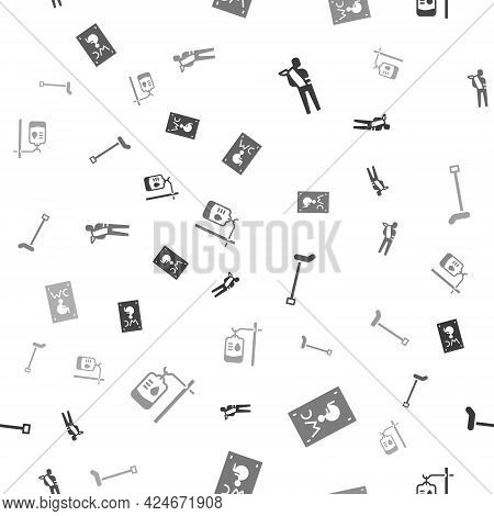 Set Human Broken Arm, Separated Toilet For Disabled, Walking Stick Cane And Iv Bag On Seamless Patte