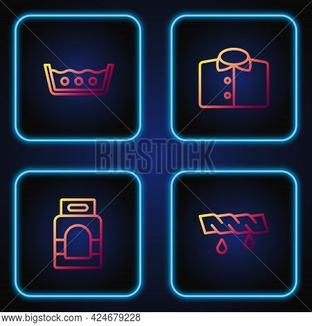 Set Line Squeeze Clothes, Laundry Detergent, Temperature Wash And T-shirt. Gradient Color Icons. Vec