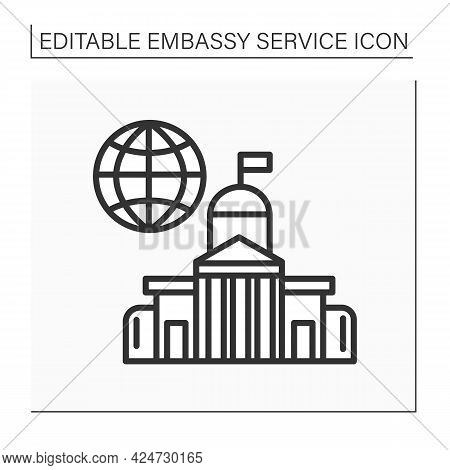Embassy Line Icon. State Diplomatic Mission Place Abroad. Located In Another Country. Government For
