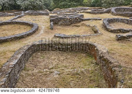 Antique Archaeological Castrum Stone Fort Village Of Borneiro, Coruna. Spain