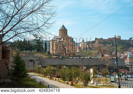 Assumption Church Or Metekhi Temple. Historical Religious Building In Tbilisi. Tbilisi, Georgia - 03