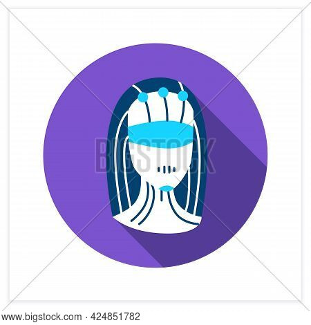 Smart Personal Assistant Flat Icon. Female Robot Head With Data Connection Interface.smart House Tec