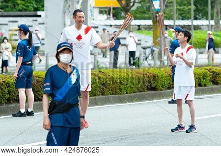 Fuji City, Shizuoka-ken, Japan - June 24, 2021: Tokyo 2020 Olympic Torch Relay In Fuji City, Japan.