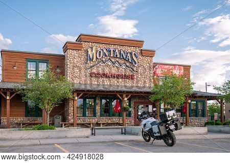 Calgary, Alberta - June 3, 2021: Exterior Facade Of The Montana's Cookhouse In Calgary, Alberta.