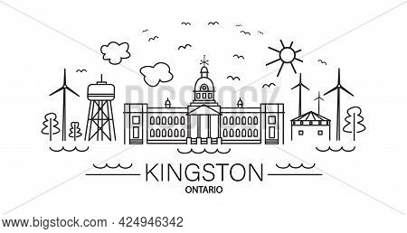 Line Art Showing Famous Tourist Attractions And Landmarks Of Historical City Of Kingston, Ontario
