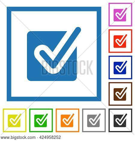 Checked Box Flat Color Icons In Square Frames On White Background