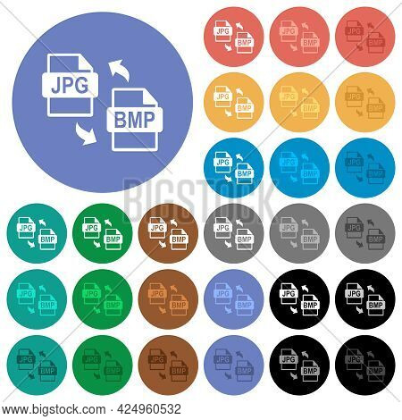 Jpg Bmp File Conversion Multi Colored Flat Icons On Round Backgrounds. Included White, Light And Dar