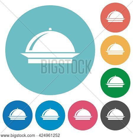 Food Tray With Gloss Flat White Icons On Round Color Backgrounds