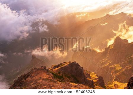 Pico Ruivo and Pico do Areeiro mountain peaks in  Madeira, Portugal