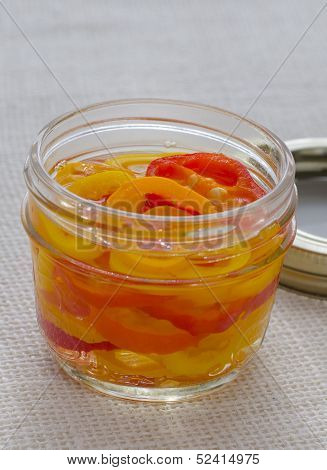 Pickled Tri Color Peppers In A Jar